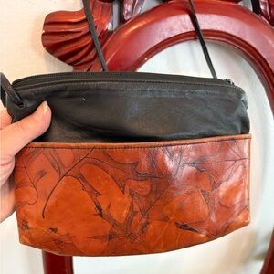 Vintage Boho Two-Tone Leaf Leather Everyday Crossbody Purse or Shoulder Bag
